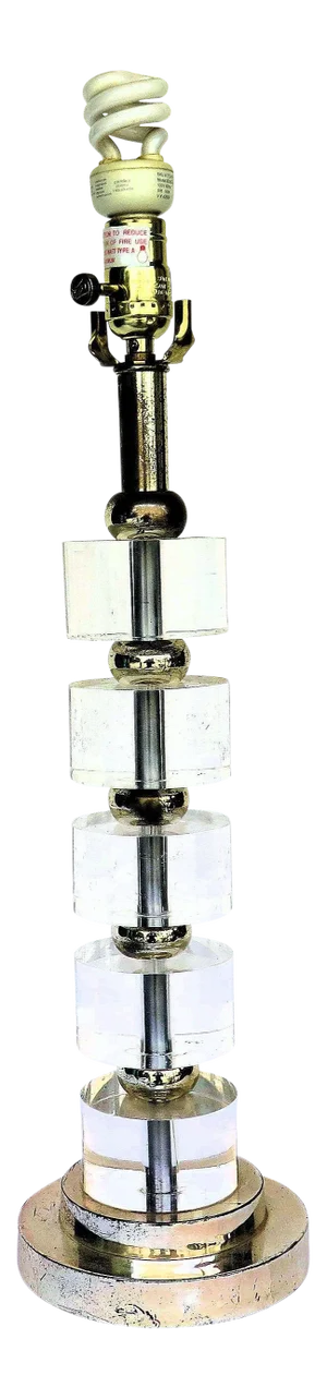 1970s Contemporary Lucite & Chrome Table Lamp