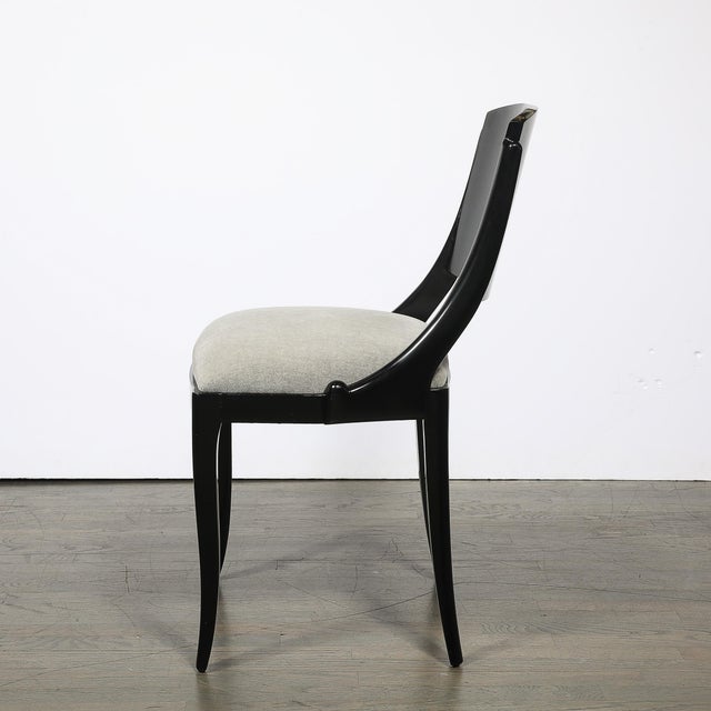 Set of Six Art Deco Sculptural Dining Chairs in Ebonized Walnut & Taupe Mohair For Sale - Image 9 of 18