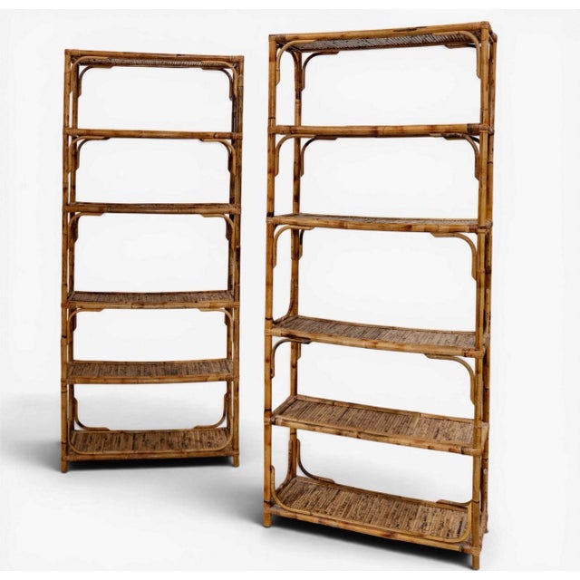 Contemporary Pair Vintage Bamboo & Rattan Shelves For Sale - Image 3 of 6