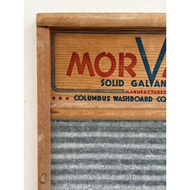Mid 20th Century Vintage MorValu Columbus Washboard Co. Galvanized Metal & Wood Washboard For Sale - Image 5 of 18