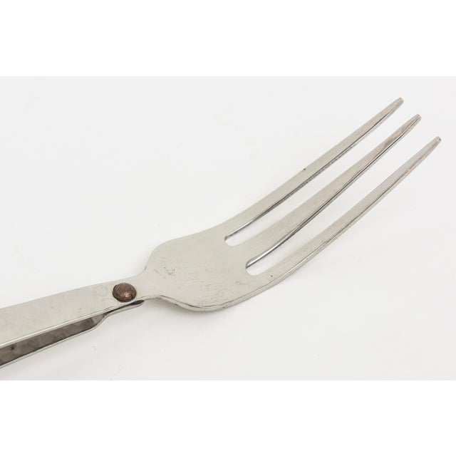 1990s Hand Hammered Silver Plated Looped Serving Pieces or Salad Servers With Brass Dot For Sale - Image 9 of 11