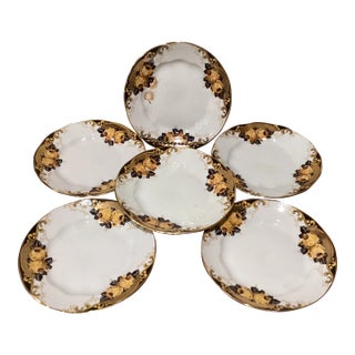 Collectible Mid 20th Century Royal Russian 24 Carats Gold Hand Painted Set of Plates With Maker's Mark- Set of 6 For Sale