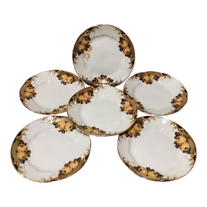 Collectible Mid 20th Century Royal Russian 24 Carats Gold Hand Painted Set of Plates With Maker's Mark- Set of 6