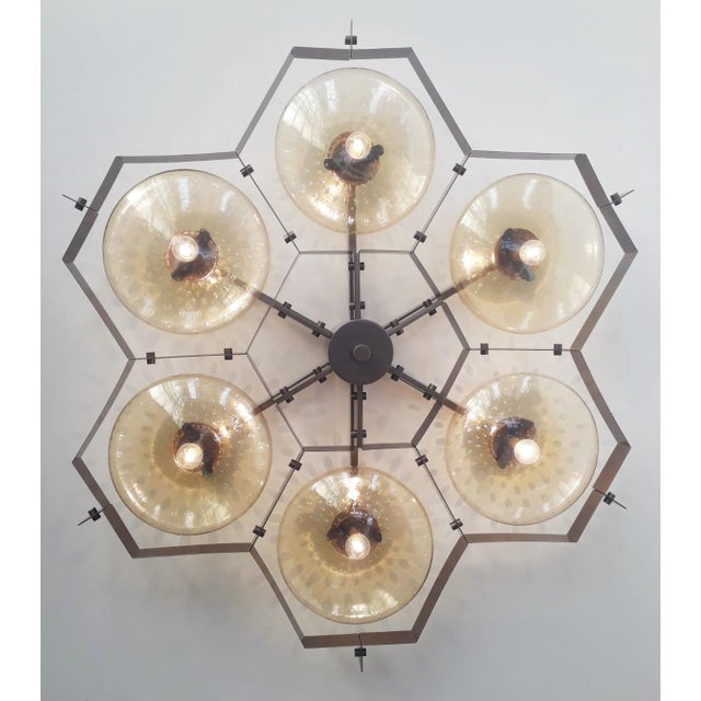Fabio Ltd 21st Century Beehive Bronze Amber Bubbles Murano Flush Mount by Fabio LTD For Sale - Image 4 of 6