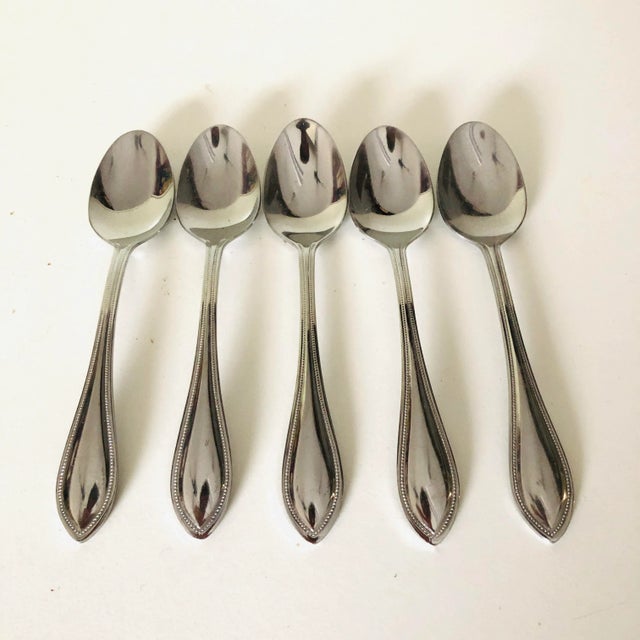 1990s 1990's International Stainless "American Bead" Pattern Table Spoons- Set of 5 For Sale - Image 5 of 5