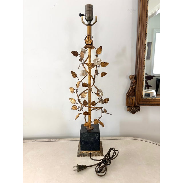 Mid 20th Century Gilt Leaf Boudoir Lamp With Marble Base, Newly Rewired For Sale - Image 10 of 16