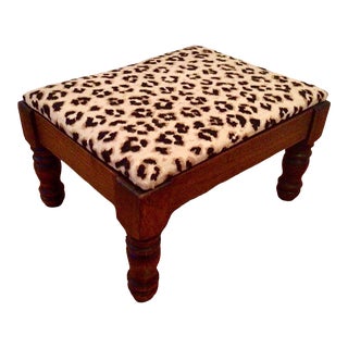 Vintage Carved Wood Newly Upholstered Footstool For Sale