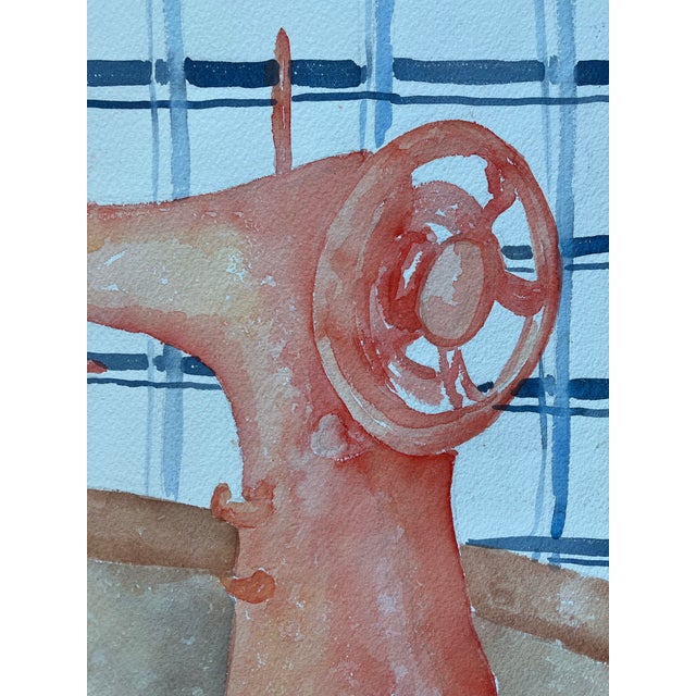 Contemporary 1970’s Original Watercolor Painting Antique Sewing Machine For Sale - Image 3 of 4