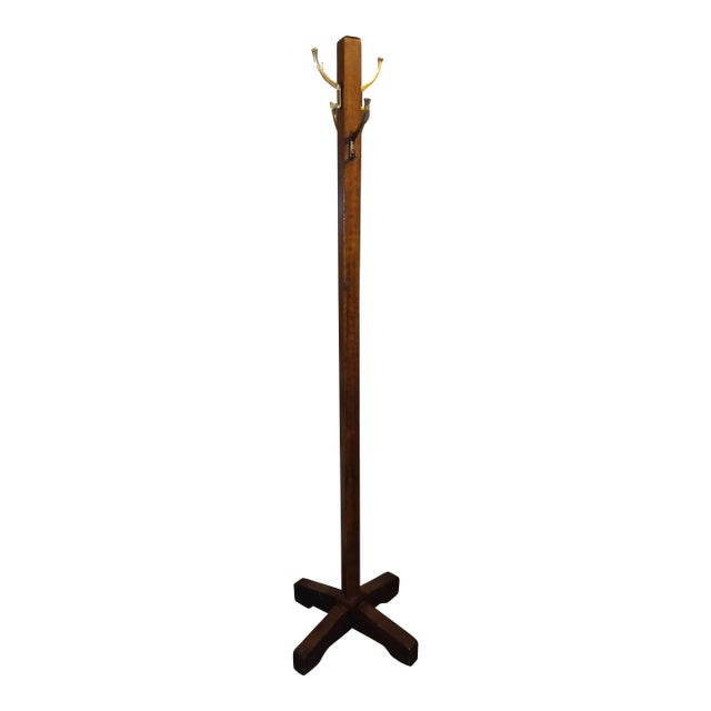 Antique Arts & Crafts Mission Style Quartersawn Oak Coat Rack Hall Tree For Sale