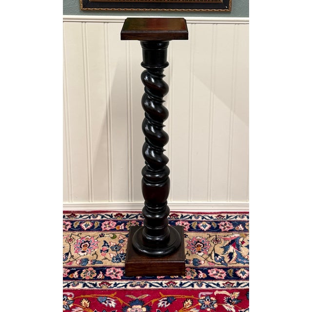 Wood Antique French Louis XIII Barley Twist Pedestal Plant Stand Oak 42" T For Sale - Image 7 of 18