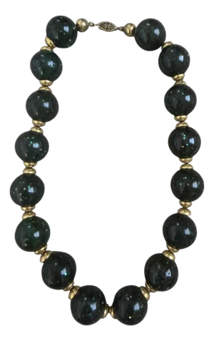 Mid 20th Century Confetti Beaded Dark Green Lucite Necklace