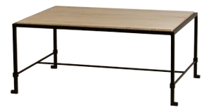 Chic 'Diagramme' Wrought Iron and Travertine Coffee Table