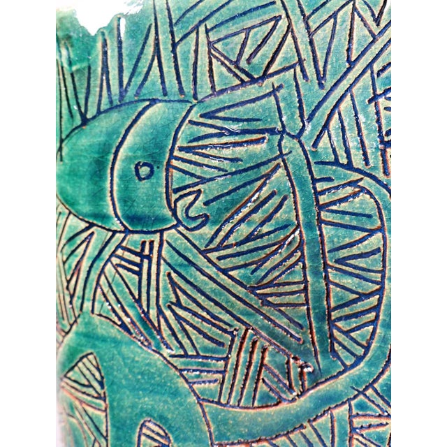 Blue Vintage Handcrafted Blue-Green Pottery Vase from Eseka Pottery, 1990s For Sale - Image 8 of 14
