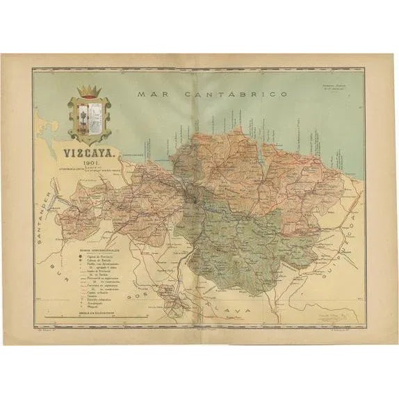 Map of the Vizcaya Province in Spain, 1901 For Sale - Image 6 of 6