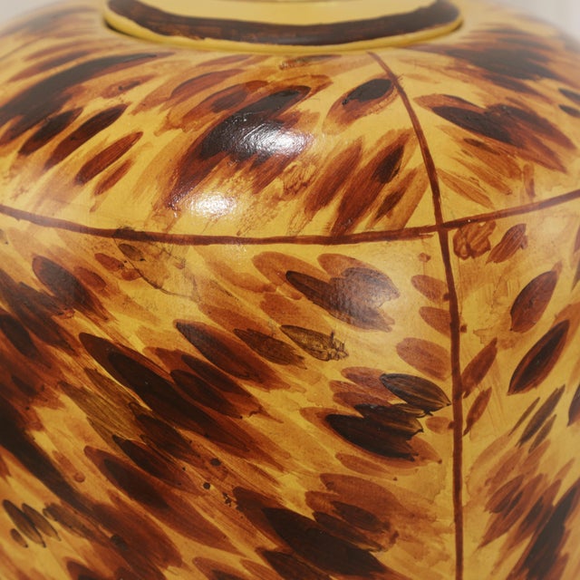 These Are a Pair of Early 21st-Century Hand-Painted Tortoiseshell-Patterned Art Ceramic Table Lamps. For Sale - Image 4 of 8