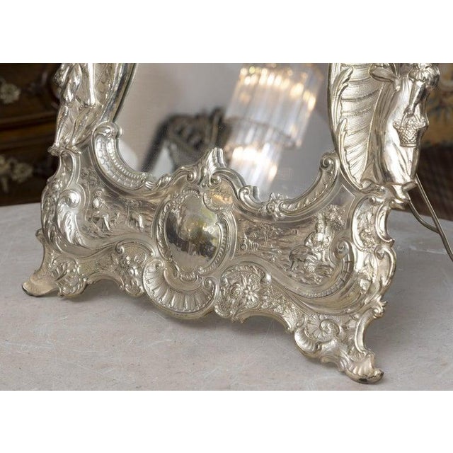 Continental Repoussé Silvered Table Mirror For Sale In West Palm - Image 6 of 6