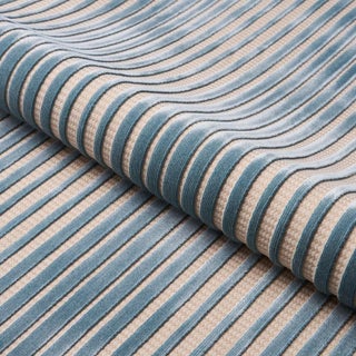 Schumacher Chimay Stripe Velvet Fabric in Ciel For Sale