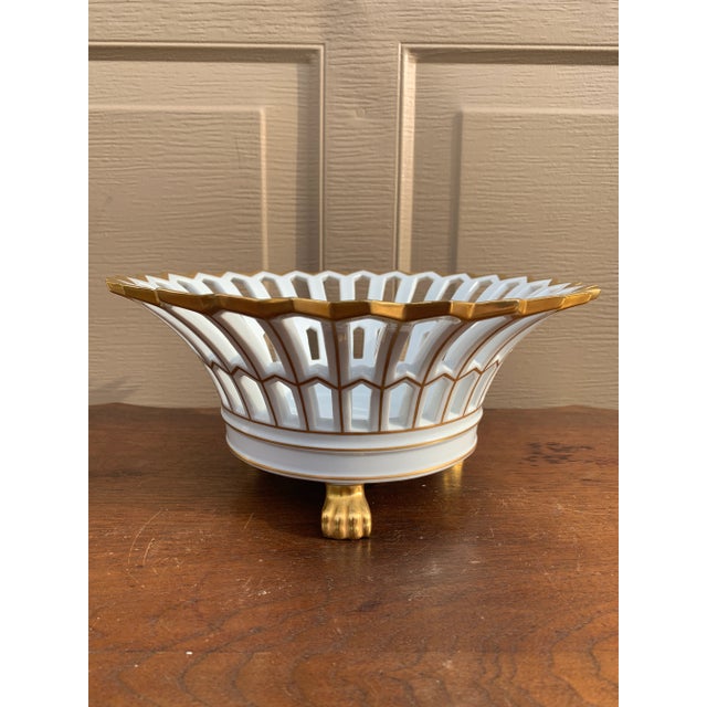 Reticulated Porcelain Basket With Gilt Detail and Lion Paw Feet For Sale In South Bend - Image 6 of 10