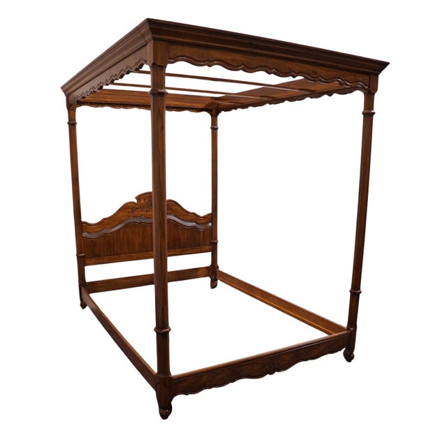 THOMASVILLE FURNITURE Solid Oak Louis XV French Provincial Queen Size Canopy Bed 86" High 67" Wide 90.5" Deep Mattress...