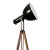 Wooden tripod with dark metal work including industrial spot. Adjustable height and angle, black enamel spot & white...