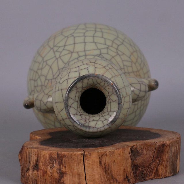 Chinese Ceramic Vase Ge Ware Crackle Glaze Celadon Double Ears Vase For Sale - Image 4 of 9