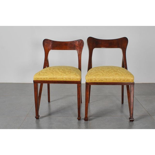 Liberty Style Shaped Wood and Yellow Fabric Chairs by V. Ducrot, Italy, 1920s, Set of 2 For Sale - Image 9 of 18