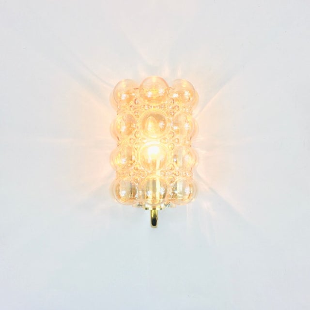 Glashütte Limburg 1960s 1 of 3 Mid-Century Amber Bubble Glass Wall Lights by Helena Tynell for Limburg For Sale - Image 4 of 10