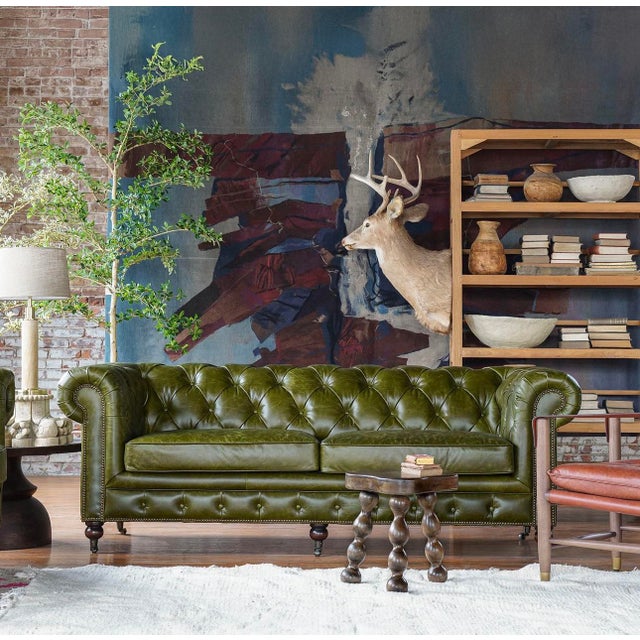 English Matthew Izzo Home the Churchill Great Britain, Green Chesterfield Sofa 87” For Sale - Image 3 of 7