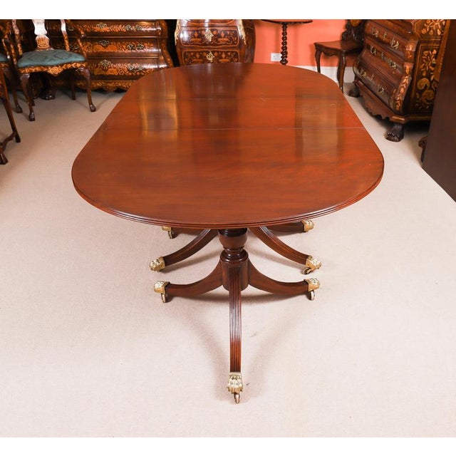 Antique Regency Revival 3-Pillar Dining Table and Shield Back Chairs, 1900s, Set of 13 For Sale - Image 13 of 15