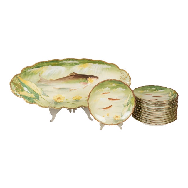 Limoges Fish Platter Set With 12 Plates For Sale