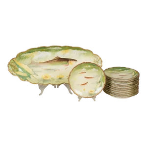 Limoges Fish Platter Set With 12 Plates