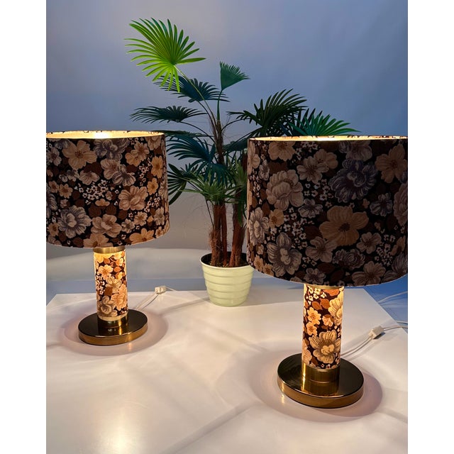Large Brutalist Table Lamps in Velvet and Brass with Opulent Floral Decor, 1970s, Set of 2 For Sale - Image 17 of 18