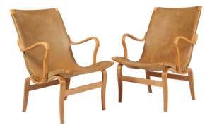 Eva Lounge Chairs in Leather attributed to Bruno Mathsson, 1960s, Set of 2
