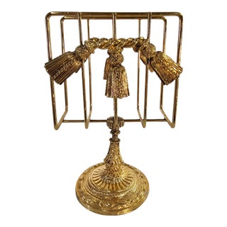Tassel Rope Hand Towel Napkin Holder Gilt Gold 7.75"h For Sale