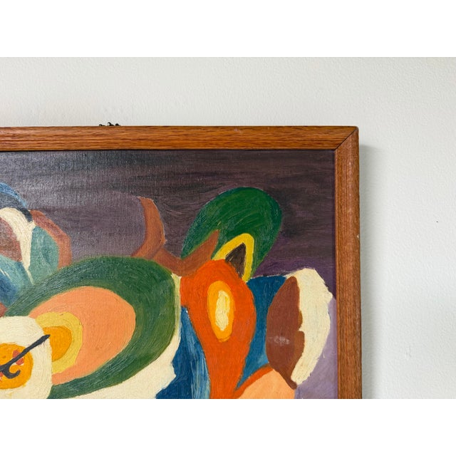 1975 Vintage E. Hanniferd Abstract Still Life Oil on Board Painting – Framed For Sale In Miami - Image 6 of 12