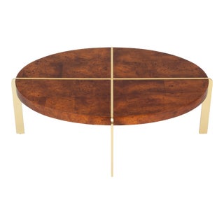 Vintage Mid Century Burl and Brass Coffee Table by Hekman For Sale