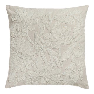 Tabitha Embroidered Flower 20" Throw Pillow, Cream For Sale