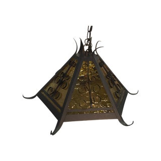 Gothic Spanish Revival Iron Slag Glass Light For Sale