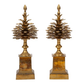 From Forest to Form: Pair of Mid-19th Century Brass Pinecone Sculptures For Sale