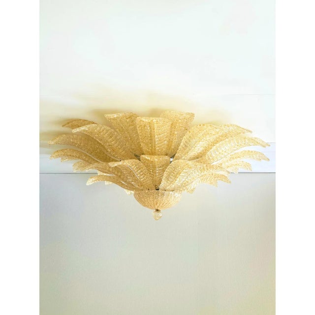 Glass Venetian Amber Leaves Graniglia Murano Glass Flush Mount by Simoeng for Simoeng For Sale - Image 7 of 8
