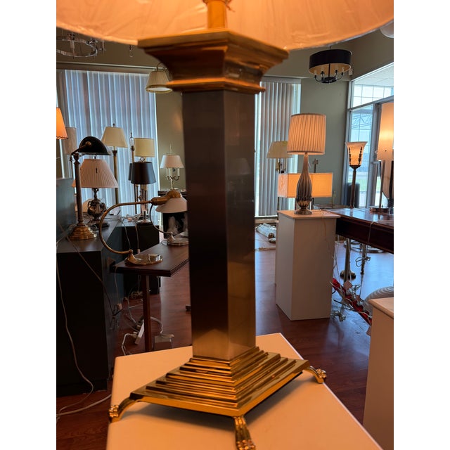 Neoclassical Late 20th Century Neoclassical Diamond Shaped Brass Table Lamp For Sale - Image 3 of 4
