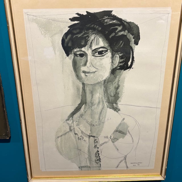 Bruno Cassinari, A Woman's Face, 1961, Watercolor Painting For Sale - Image 8 of 12