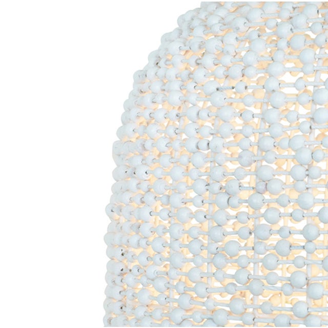 Worlds Away Matthew Izzo Home Arleigh Elongated Dome, Bell Shaped White Wash Wood Bead Pendant Light For Sale - Image 4 of 5