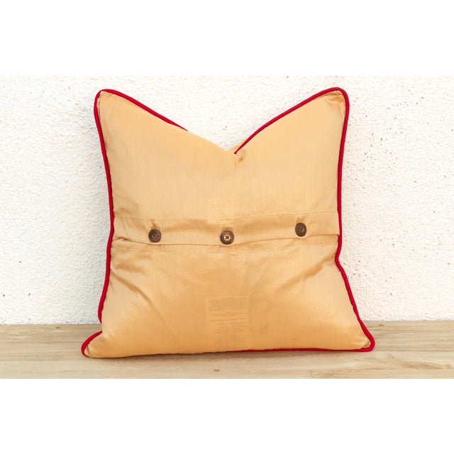 Naz Silk Blend Gold Zardozi Silk Pillow, Peacock Motif For Sale In Los Angeles - Image 6 of 7