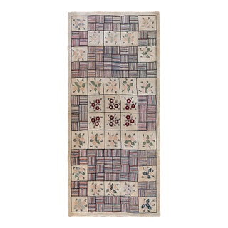 Remarkable Beige Color With Geometric and Floral Design Vintage American Hooked Rug For Sale