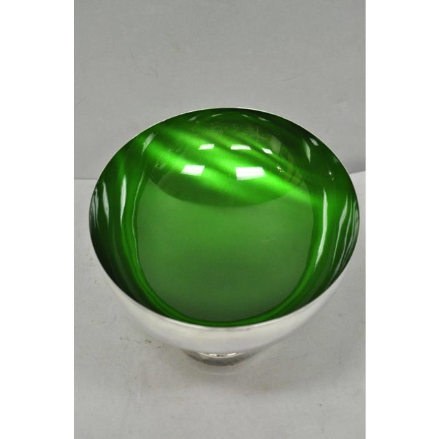 Metal Vintage Wallace 9100 Modern Green Enamel Silver Plated Oval Serving Fruit Bowl For Sale - Image 7 of 9