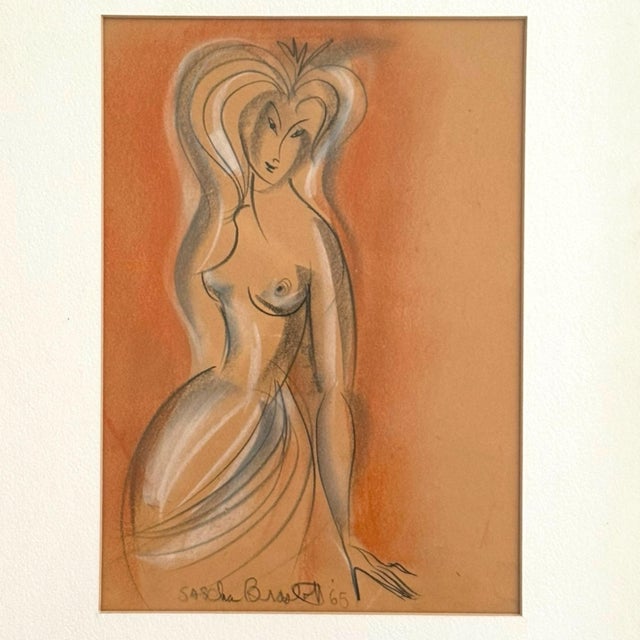 Mid-Century Modern Mid Century Modern Original Signed Pastel & Charcoal Nude Drawing – Sascha Brastoff (1918 - 1993) For Sale - Image 3 of 9