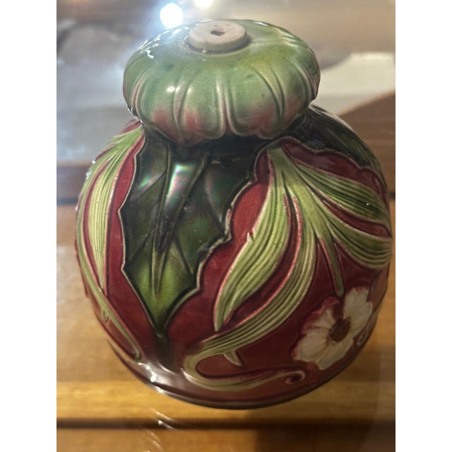 Green Small Art Nouveau Majolica Lampshade with Raised Floral Decoration, 1890s For Sale - Image 8 of 18