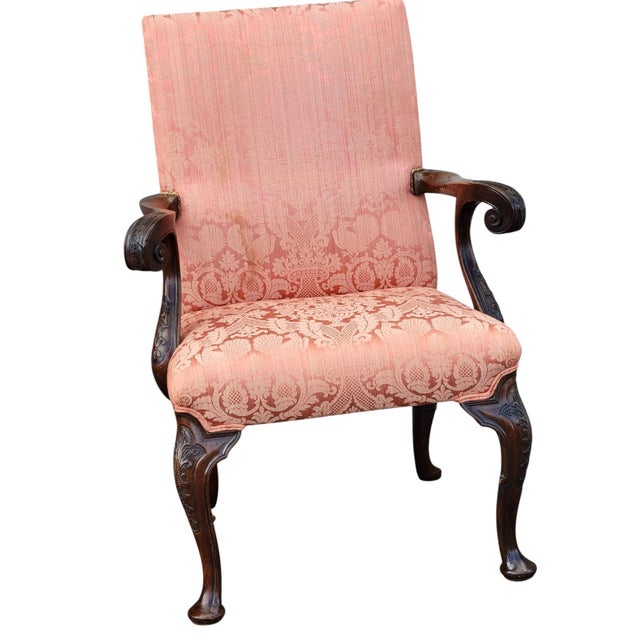Wood Pair of 19th C Walnut Queen Anne Armchairs Original Finish Scalamandra Fabric For Sale - Image 7 of 18