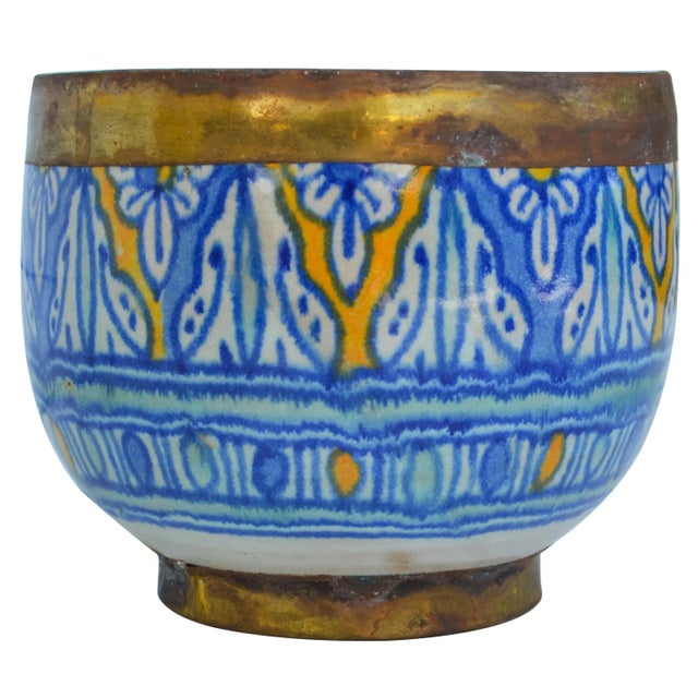 1920s Moorish Ceramic Lidded Bowl With Brass For Sale - Image 4 of 6